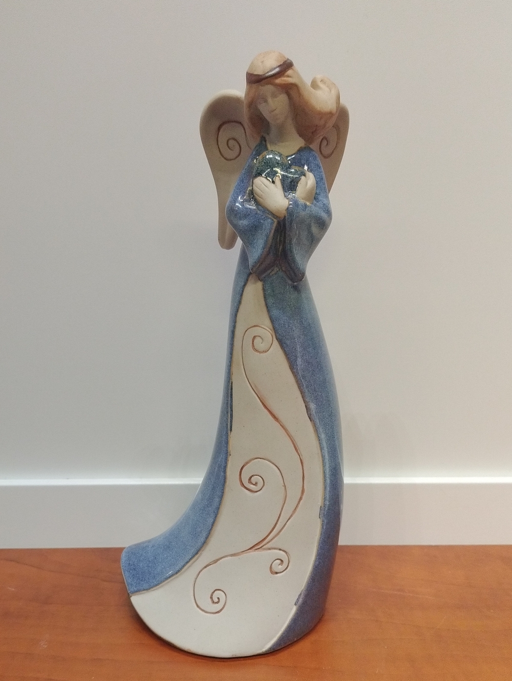 Angel Figurine Decor in Blue & White 10" Tall
